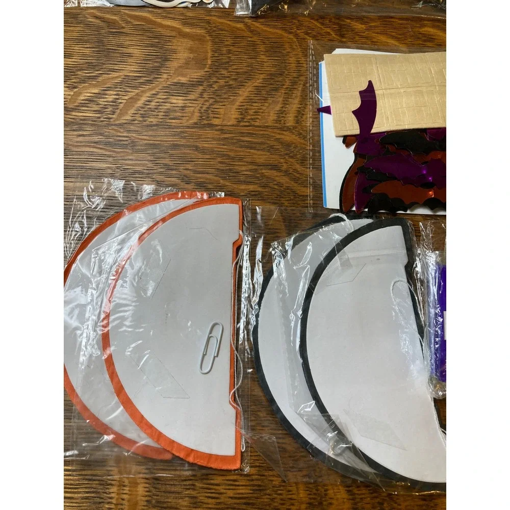 Halloween Decor Bundle Fuzzy Black Spider Red Eyes & Foil Bat Paper Fan Accents